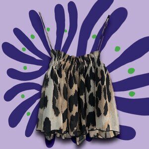 GANNI Pleated Georgette Leopard Print Top EU 40